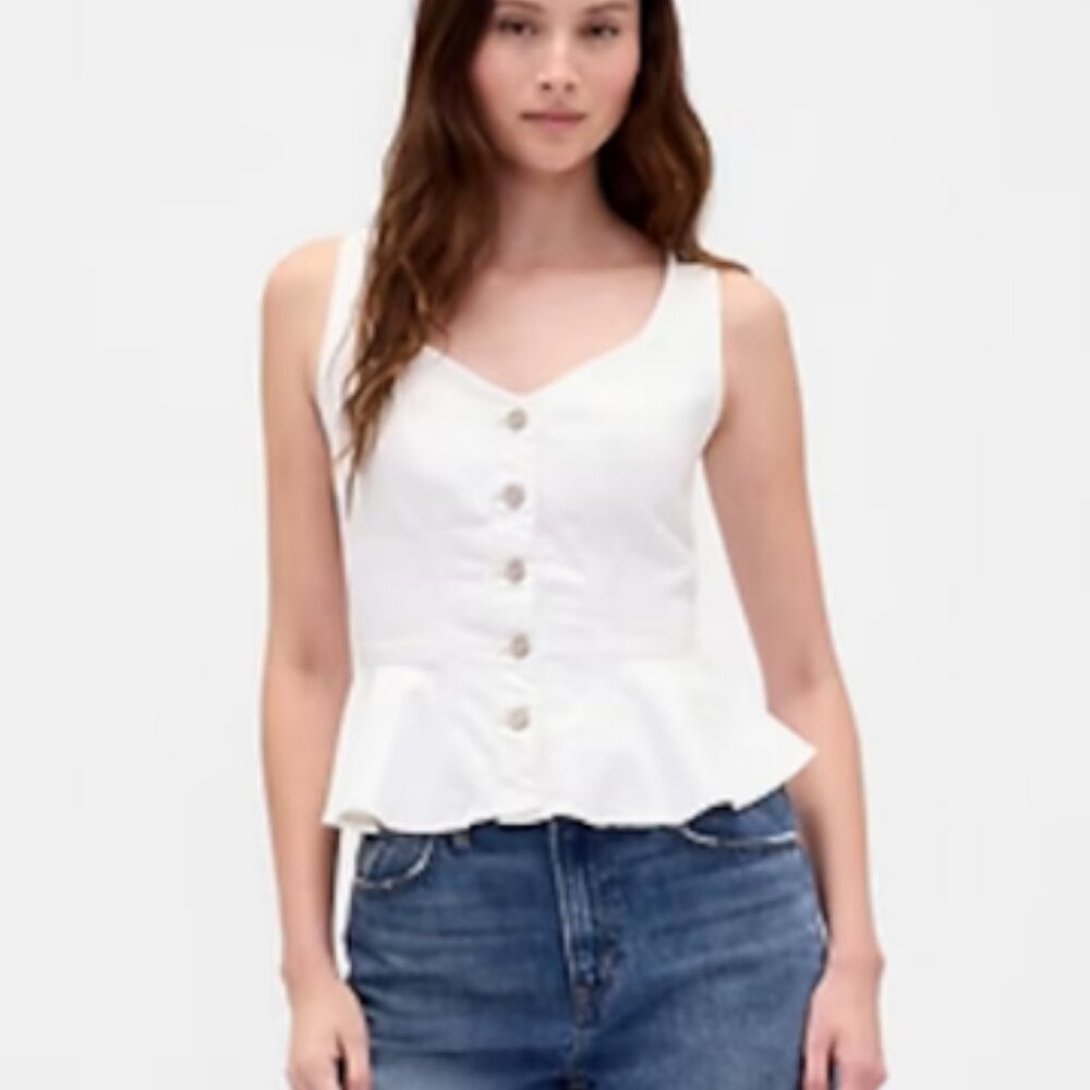 NEW GAP White Denim Peplum Tank Top – Women’s Size Large Tall
